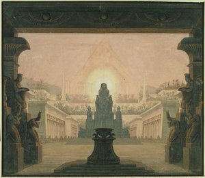 The Magic Flute, opera by Wolfgang Amadeus Mozart. Stage design for 12th scene: Sarastro’s Temple of the Sun