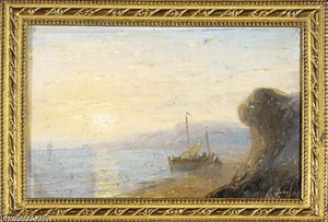 A Rocky Coast At Dusk — Andreas Schelfhout
