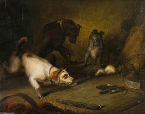 Three Terriers With Two Dead Rats — Henry Bernard Chalon