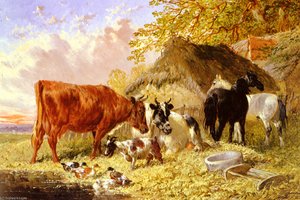 Horses Cows Ducks And A Goat By A Farmhouse — John Frederick Herring Junior