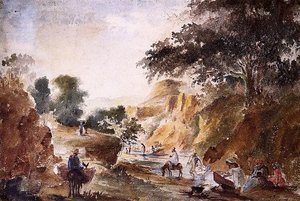 Landscape With Figures By A River — Camille Pissarro