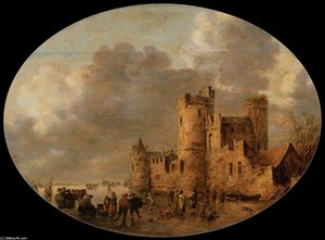 Skaters In Front Of A Medieval Castle — Jan Josephszoon Van Goyen, Dutch Golden Age