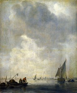 A River Scene, With Fishermen Laying A Net — Jan Josephszoon Van Goyen