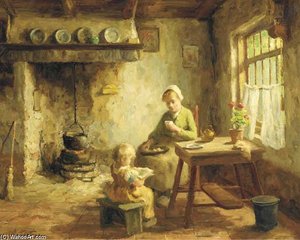 A Mother And Child In A Kitchen — Evert Pieters