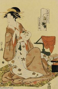Portrait Of The Courtesan Seated By A Bookstand — Chobunsai Eishi