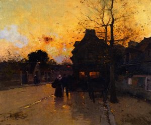 Village, An Autumn Evening — Eugène Galien Laloue
