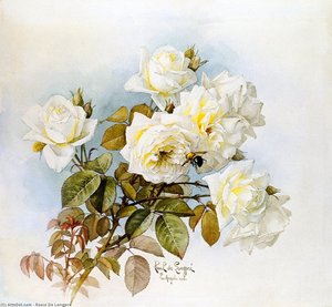White Roses And Bumblebees — Raoul De Longpre