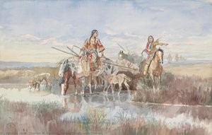 Indian Family With Travois — Charles Marion Russell, Impressionistic Realism