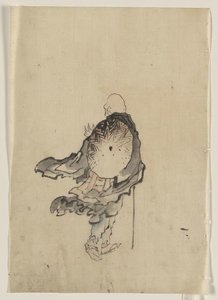 Rear View Of A Traveler Or Monk Wearing Cape And With Large Conical Hat On His Back — Katsushika Hokusai