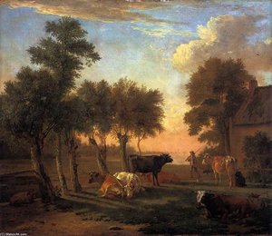 Cows In A Meadow By A Farm — Paulus Potter, Romanticism
