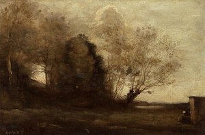 Peasant Girl Near A Cabin — Jean-baptiste-camille Corot