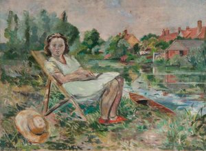 A Girl In A Deckchair By A Riverbank — Alan Francis Clutton Brock