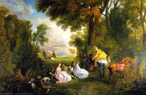 Halt During The Hunt — Jean-antoine Watteau, Rococo Style