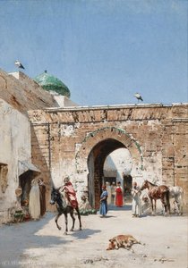 Horseman At The Door Of A North-african Town — Victor Pierre Huguet