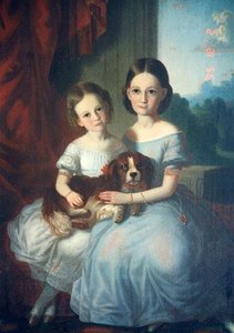 Two Young Girls Holding An English Spaniel Dog, (painting) — Frederick E Cohen, Academic Realism