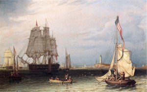 Shipping Scene At Boston Light — Robert W. Salmon