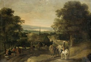 Landscape With A Cavalry Group — Izaac Van Oosten