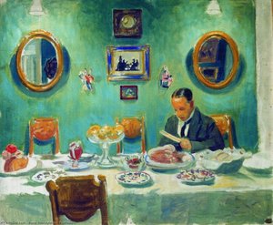 Portrait Of M.v. Dobuzhinsky At The Table — Boris Mikhailovich Kustodiev