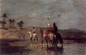 Arab Horsemen Crossing A River — Alberto Pasini