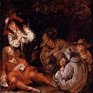 Travelers resting on a path
