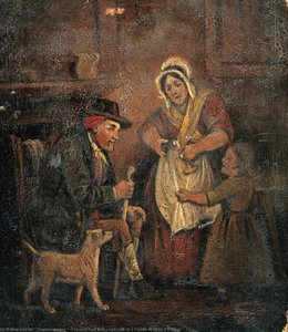 A Seated Man And A Girl Look At A Candle Held By A Woman — Stephen Jenner