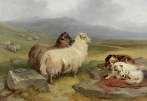 Highland Landscape With Sheep And Dogs — James Campbell Noble