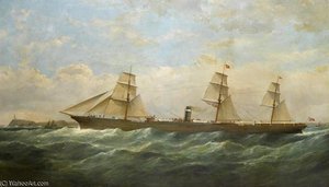 The S.s. City Of Berlin Outward Bound Passing Cape Pine Lighthouse — Samuel Walters