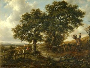 Landscape With Trees And Figures In The Foreground, A Church In The Distance — Patrick Nasmyth