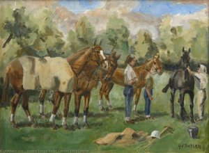 Horses Being Saddled — Howard Russell Butler