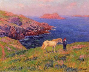 Cliff At Quesant With Horse — Henri Moret