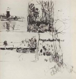 Building By The Water. At The Edge Of Village. — Isaak Ilyich Levitan, Impressionism