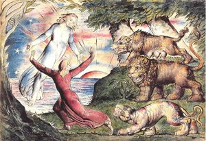 Inferno, Canto I, 1-90 Dante Running From Three Beasts Is Rescued By Virgil — William Blake, Romanticism