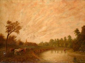 View of Runnymede, Surrey from Towpath with Windsor Castle in the Distance