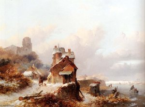 A Winterlandscape With A Horserider On A Track Passing A Farmhouse — Frederick Marianus Kruseman