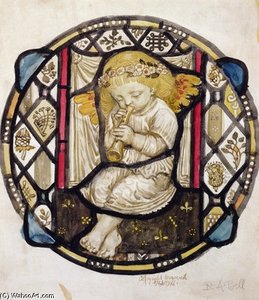 Stained Glass Design Of Putto Playing The Flute — Robert Anning Bell