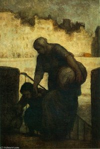 Laveuse Au Quai D'anjou, C. Oil On Wood Panel, — Honoré Daumier