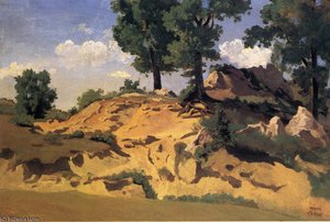 Trees And Rocks At La Serpentara — Jean-baptiste-camille Corot, Plein Air Landscape