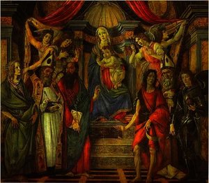 Virgin And Child With Four Angels And Six Saints (san Barnabas Altarpiece) — Sandro Botticelli, Early Renaissance