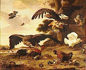 Aigles Attaquant Des Poules — Melchior De Hondecoetter, Baroque Painting