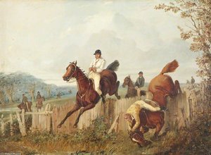 Steeplechasers Jumping A Fence — Henry Thomas Alken