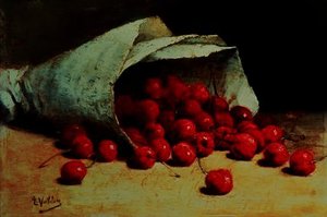 A spilled bag of cherries