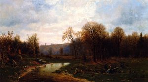 Figures y a River in an Autumnal Landscape