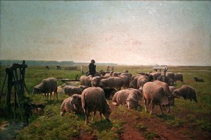 Landschap Met Herder En Kudde Schapen — Cornelis Van Leemputten
