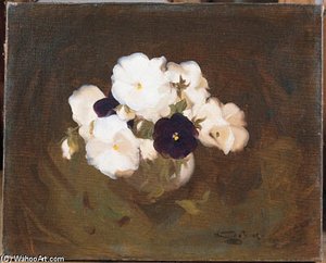 White And Purple Violas — James Stuart Park, Impressionism