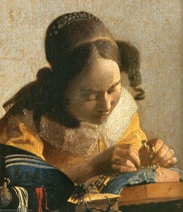 The Lacemaker (detail) — Johannes Vermeer, Dutch Golden Age Painting