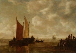 Fishing Boats Off A Jetty — Simon Jacobsz De Vlieger