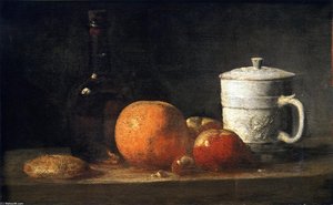 Still Life With Tin-glazed Jar, Fruit And Bottle — Jean-baptiste-siméon Chardin
