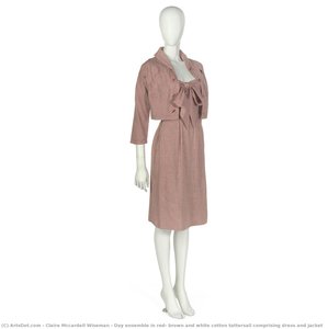 Day Ensemble In Red, Brown And White Cotton Tattersall Comprising Dress And Jacket — Claire Mccardell Wiseman