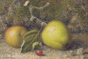 Still-life Of Apples On A Mossy Bank With A Rosehip — William Hough