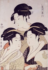 Toji San Bijin (three Beauties Of The Present Day)from Bijin-ga (pictures Of Beautiful Women), Published By Tsutaya Juzaburo — Kitagawa Utamaro, Ukiyo-e